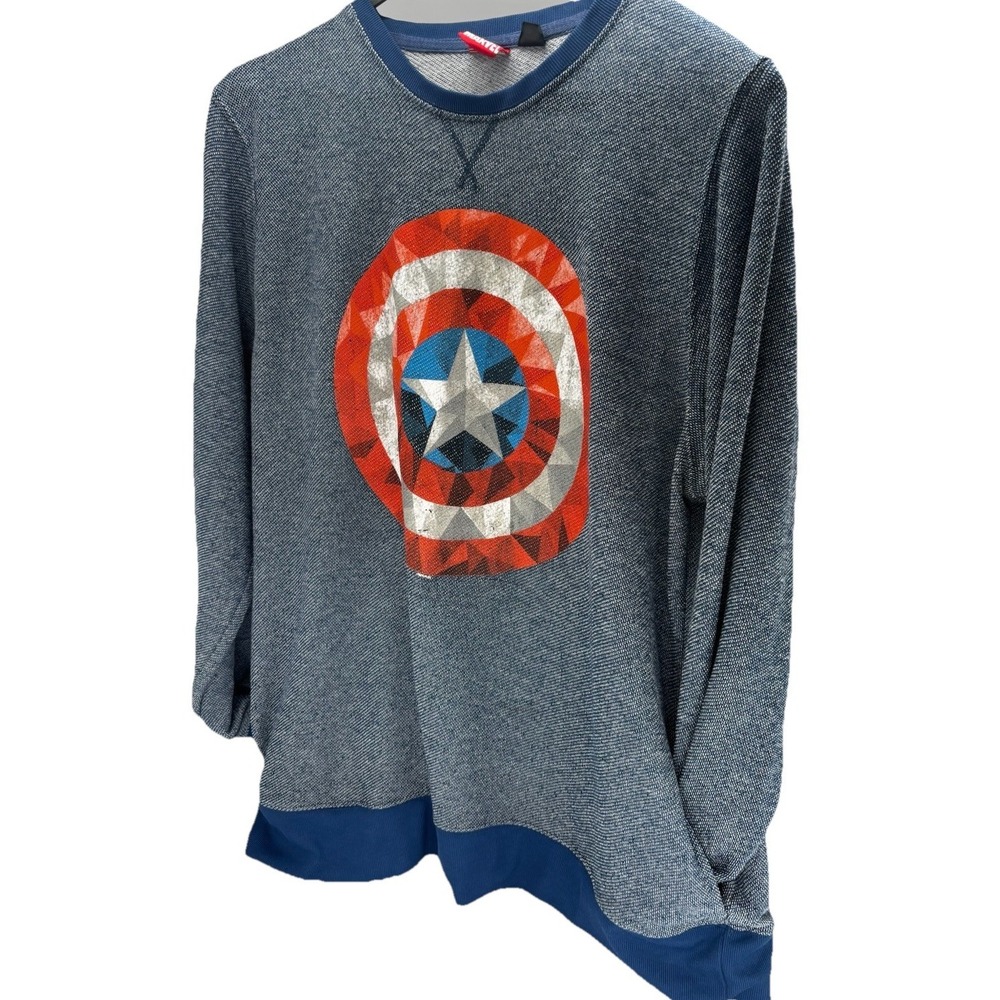 Marvel Men's 2x Captain America Graphic Print Pullover Shirt Blue Red White